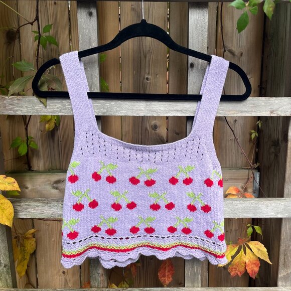 Zara Knit Cherry Print Crop Top - Picture 4 of 4